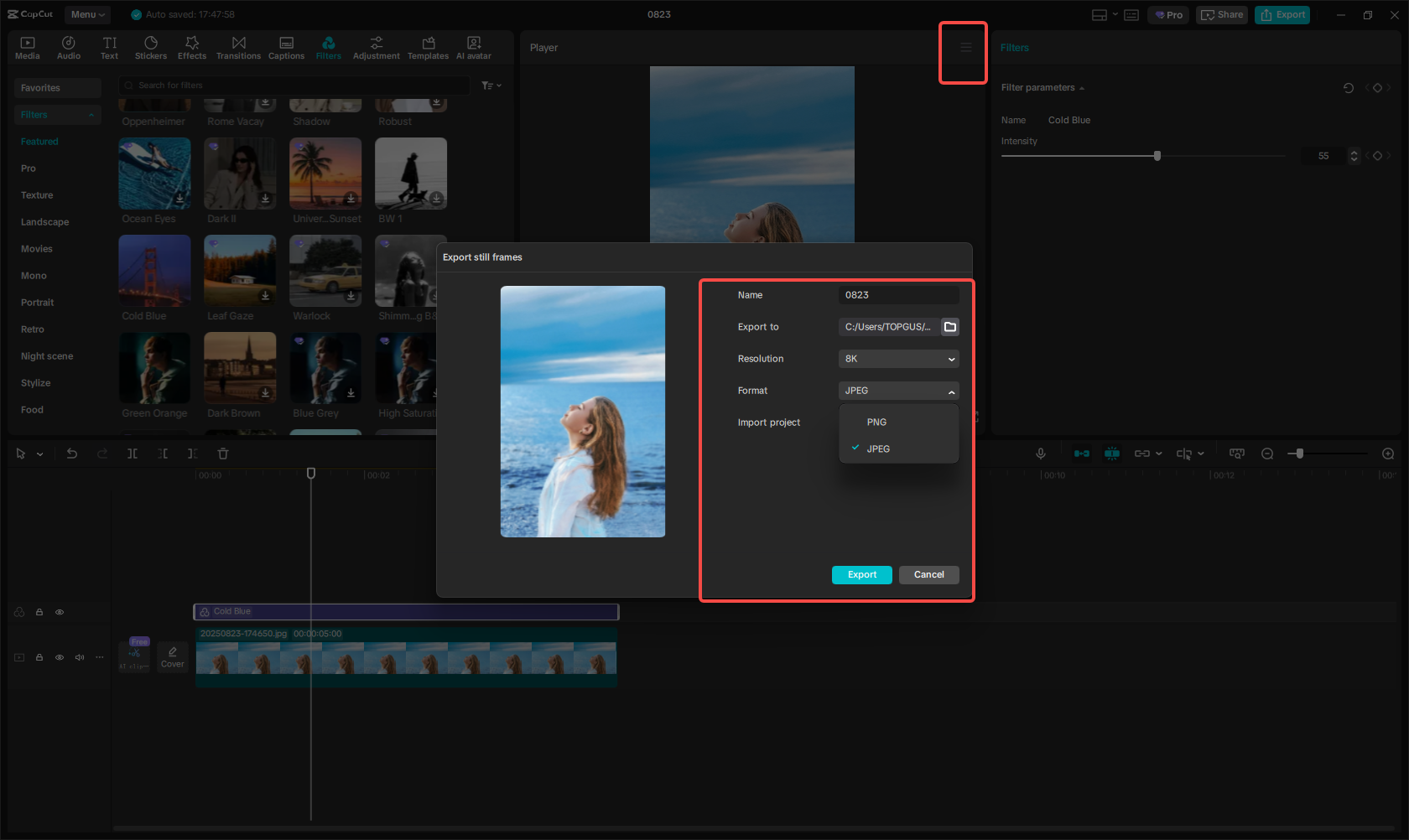 Export the image in high resolution