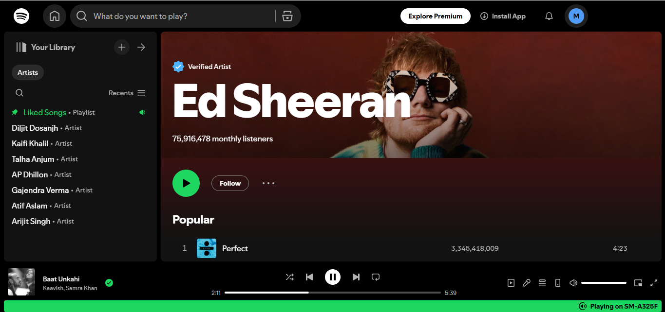 Ed Sheeran  - the most streamed artist of all time on all platforms