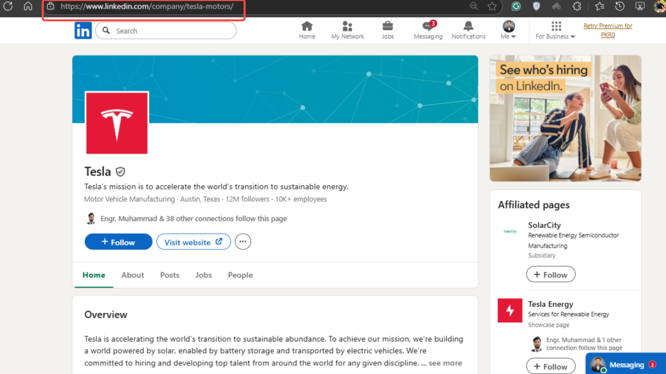 Kopiera URL:en från webbläsaren