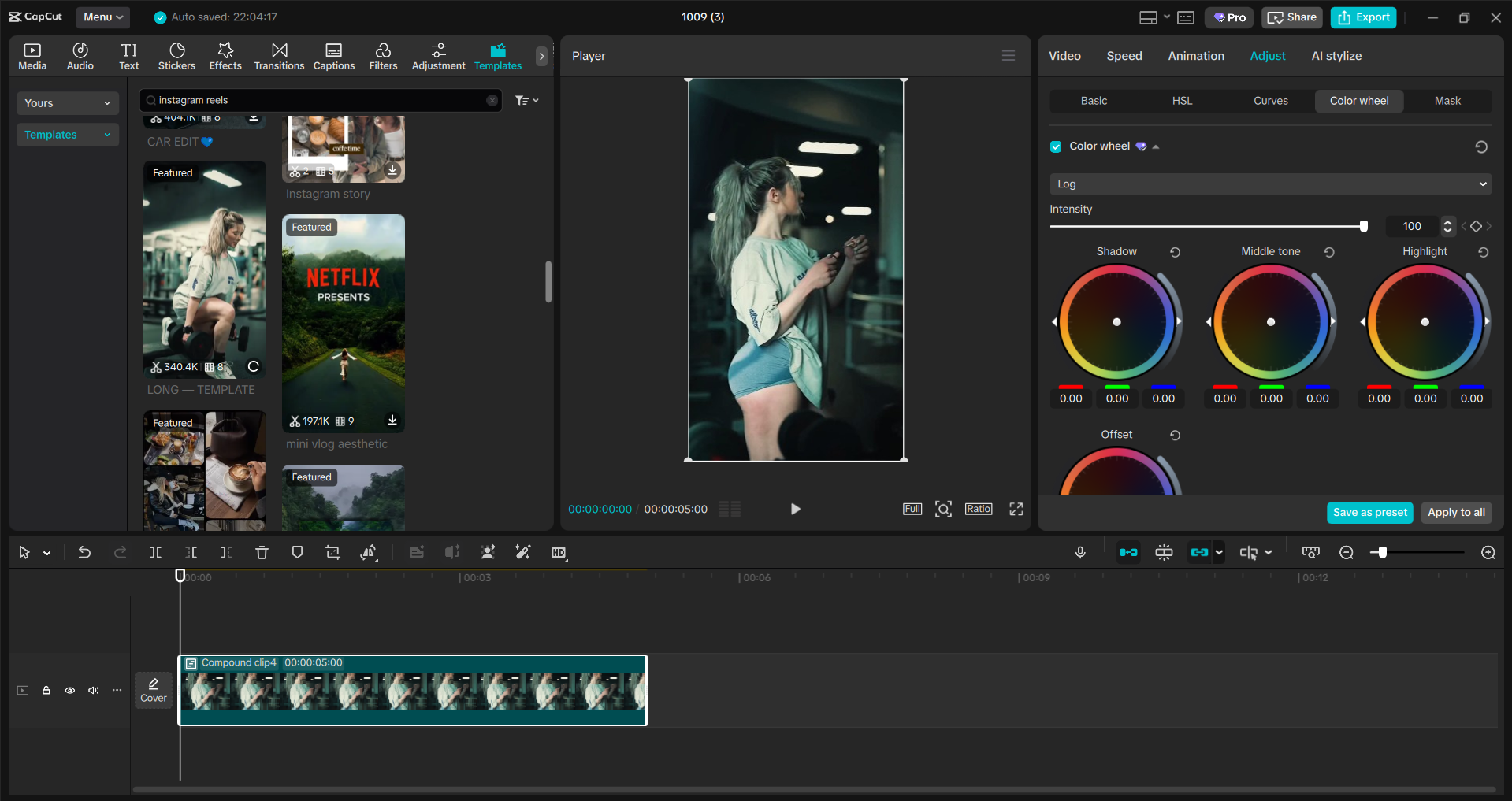 Interface of the CapCut desktop video editor - an efficient tool for editing Instagram Reels