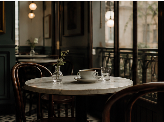 Klassische und ästhetische Fotoaufforderungen Prompt Beispiel 3 - Ruhige Cafeteria-Szene