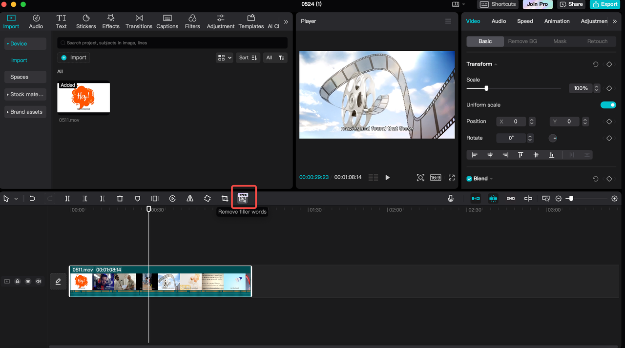 Remove filler words to make your video shorter