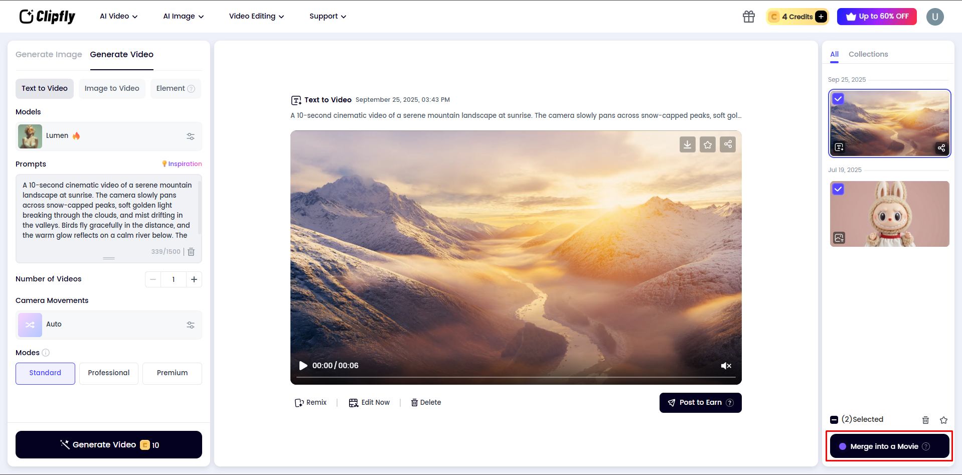 Merging all the AI videos in the Clipfly AI video generator