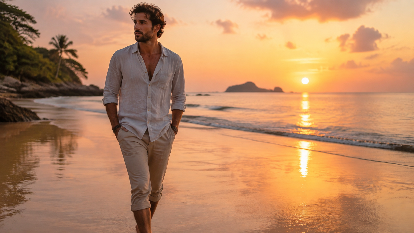 romantic beach boy AI photo prompt prompt example 3