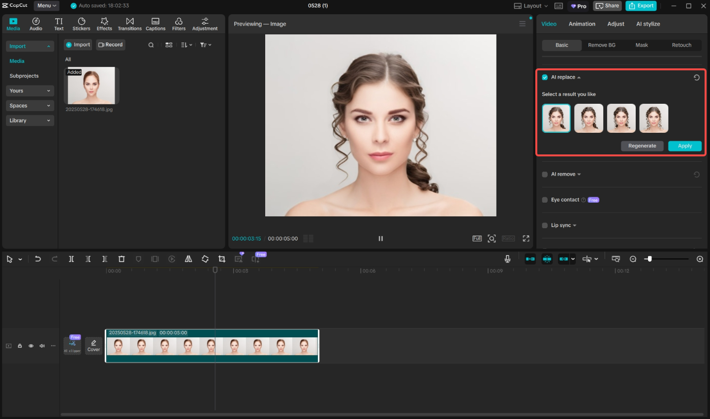 Vyberte generovaný účes změněný výsledek