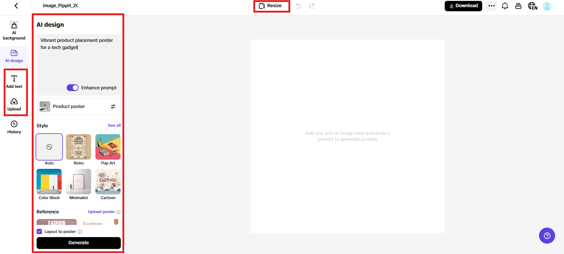 Enter product description and generate