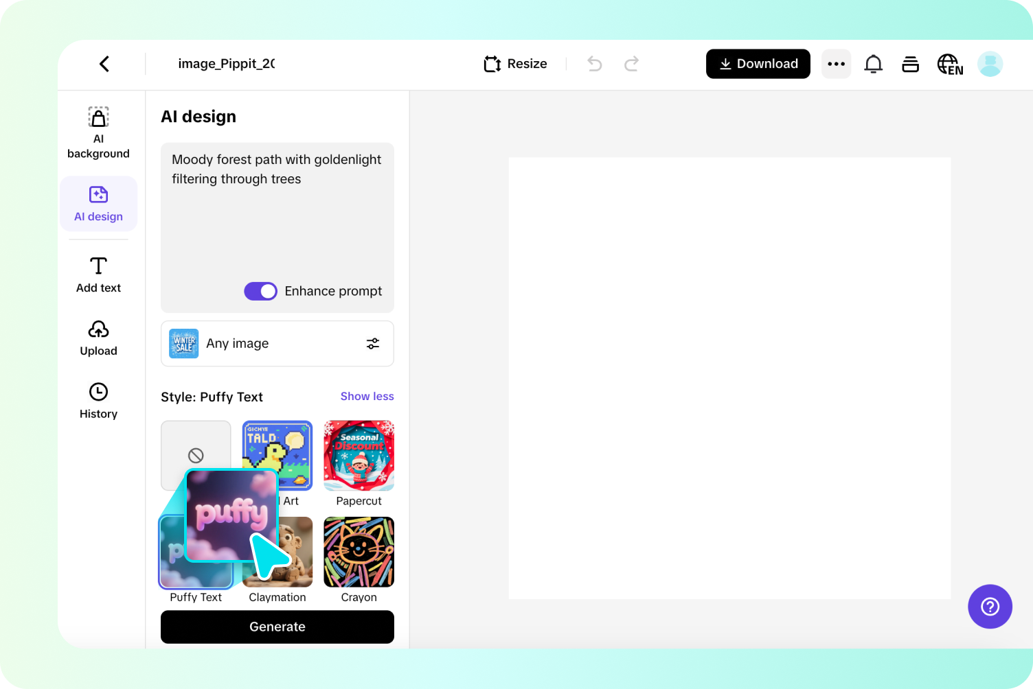 Напишите запрос, выберите стиль и создайте.