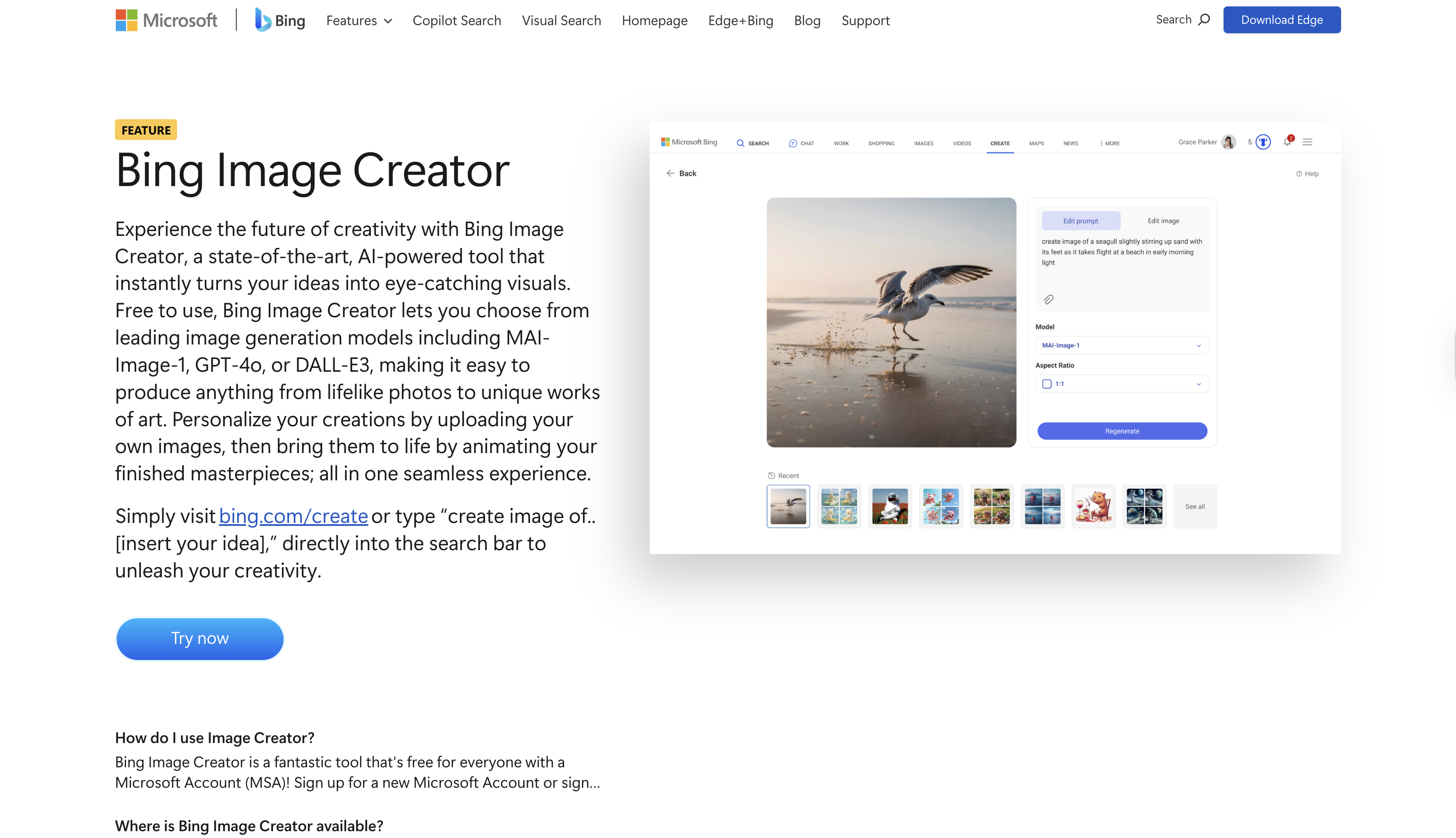 Bing Image Creator interface