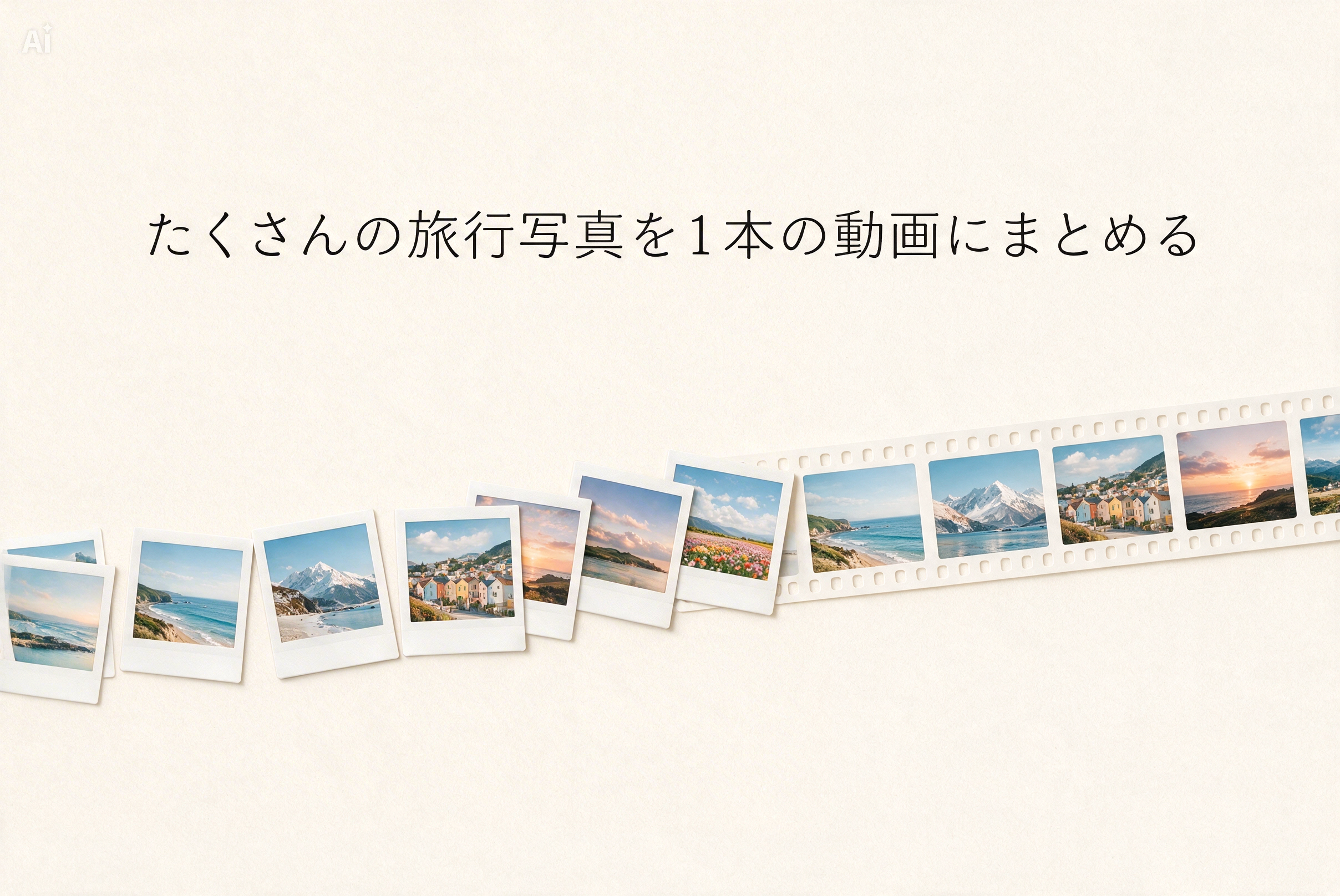 写真がスライドショーやムービーへ変わる流れを描いたバナー