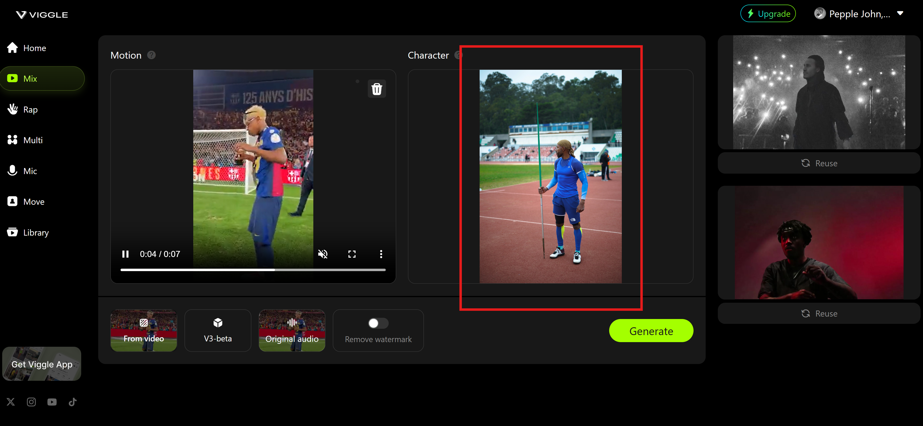 วิดีโอ Viggle AI