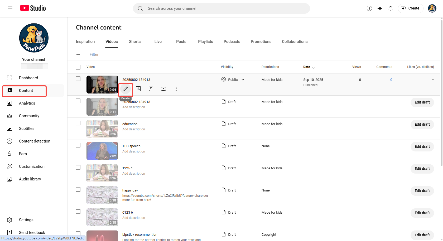 Navigate to the Content tab