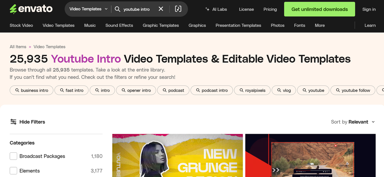 Șablon de introducere YouTube Envato