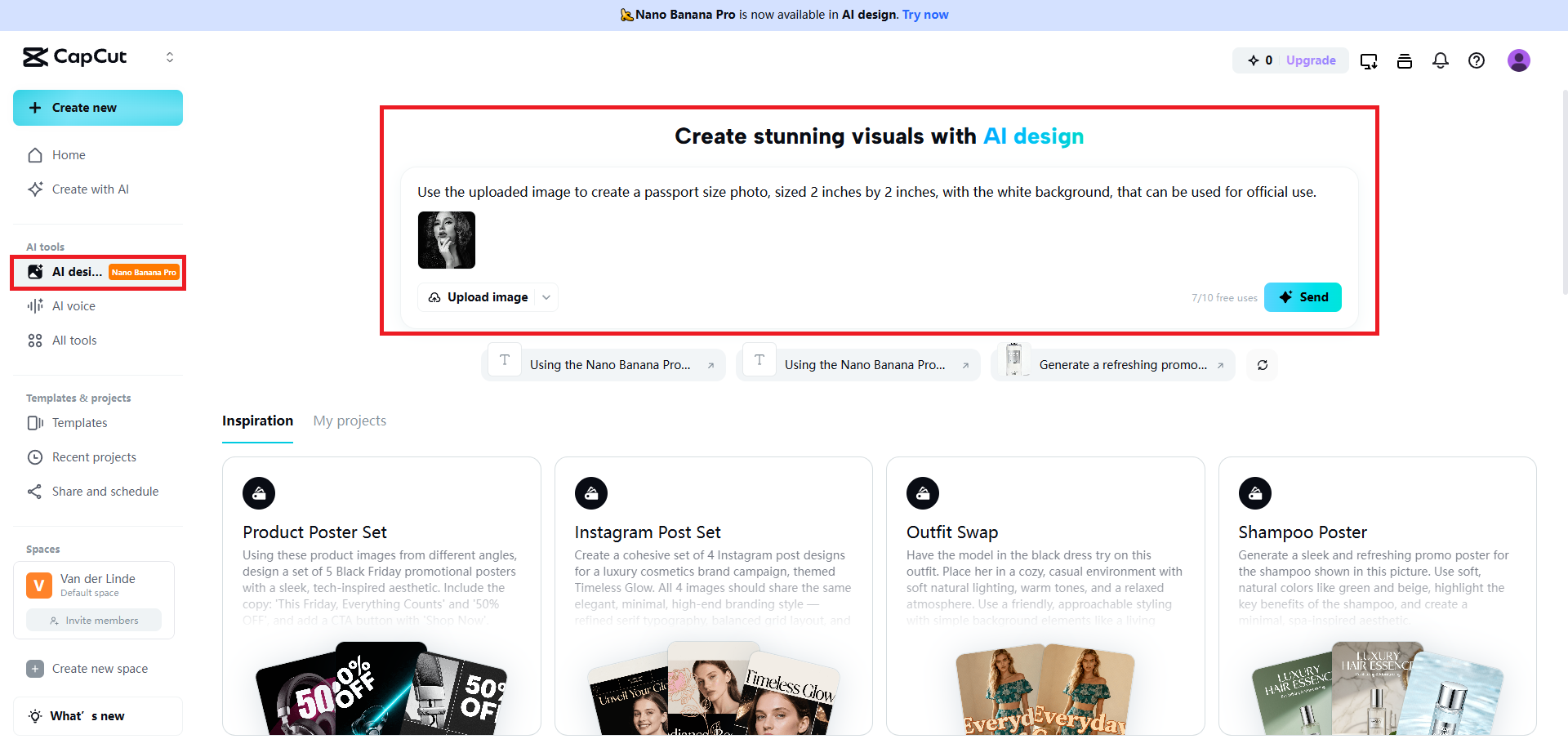 Upload photo and provide prompt