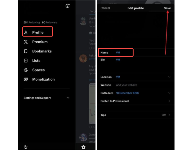 Edit the display name and save it