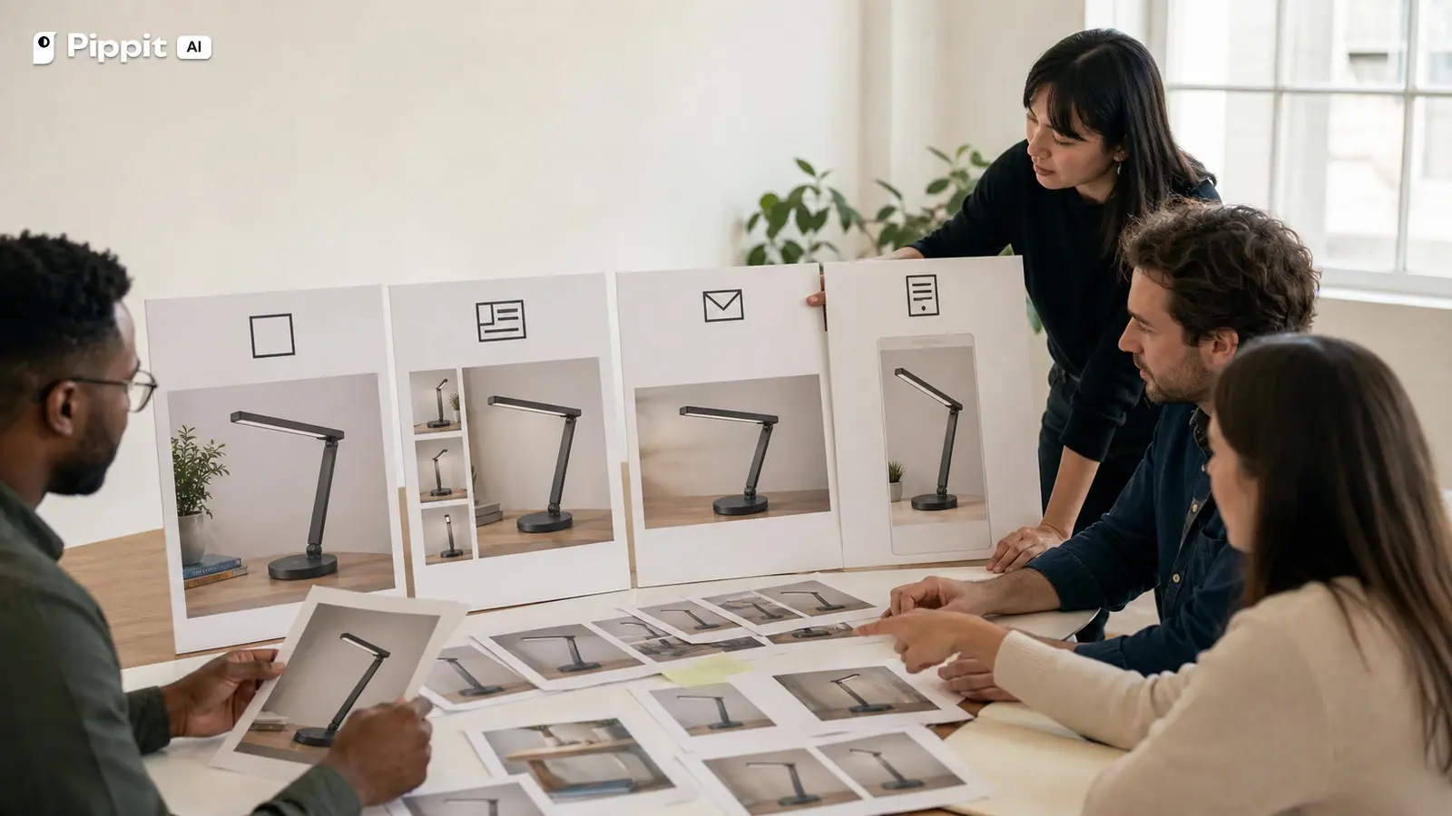 A commerce team assigns one desk lamp image system to marketplace, product page, email, and social channels.