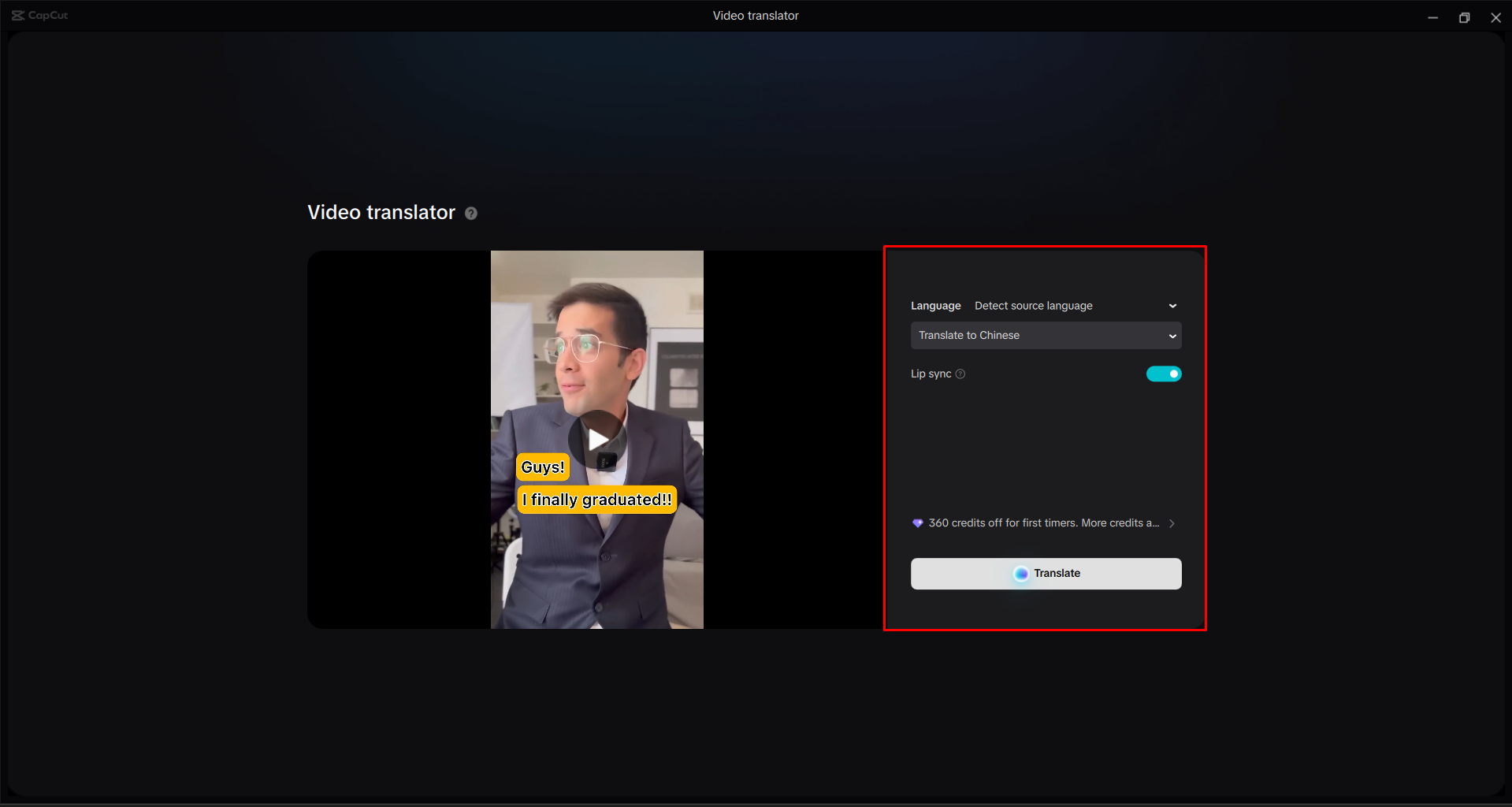 Translating a video with the CapCut desktop video editor