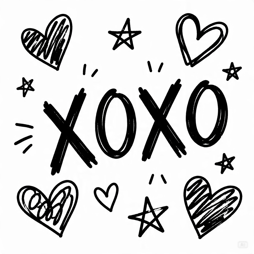 Doodle-style XOXO clipart generated by Pippit
