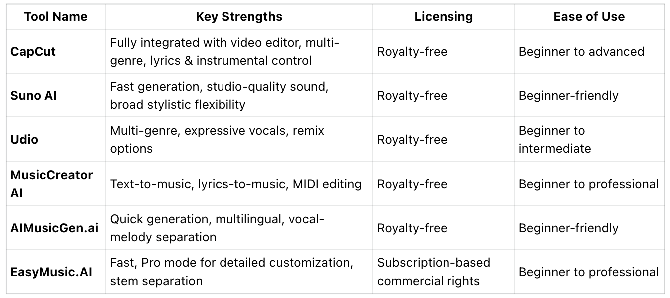 AI Music Tools Overview