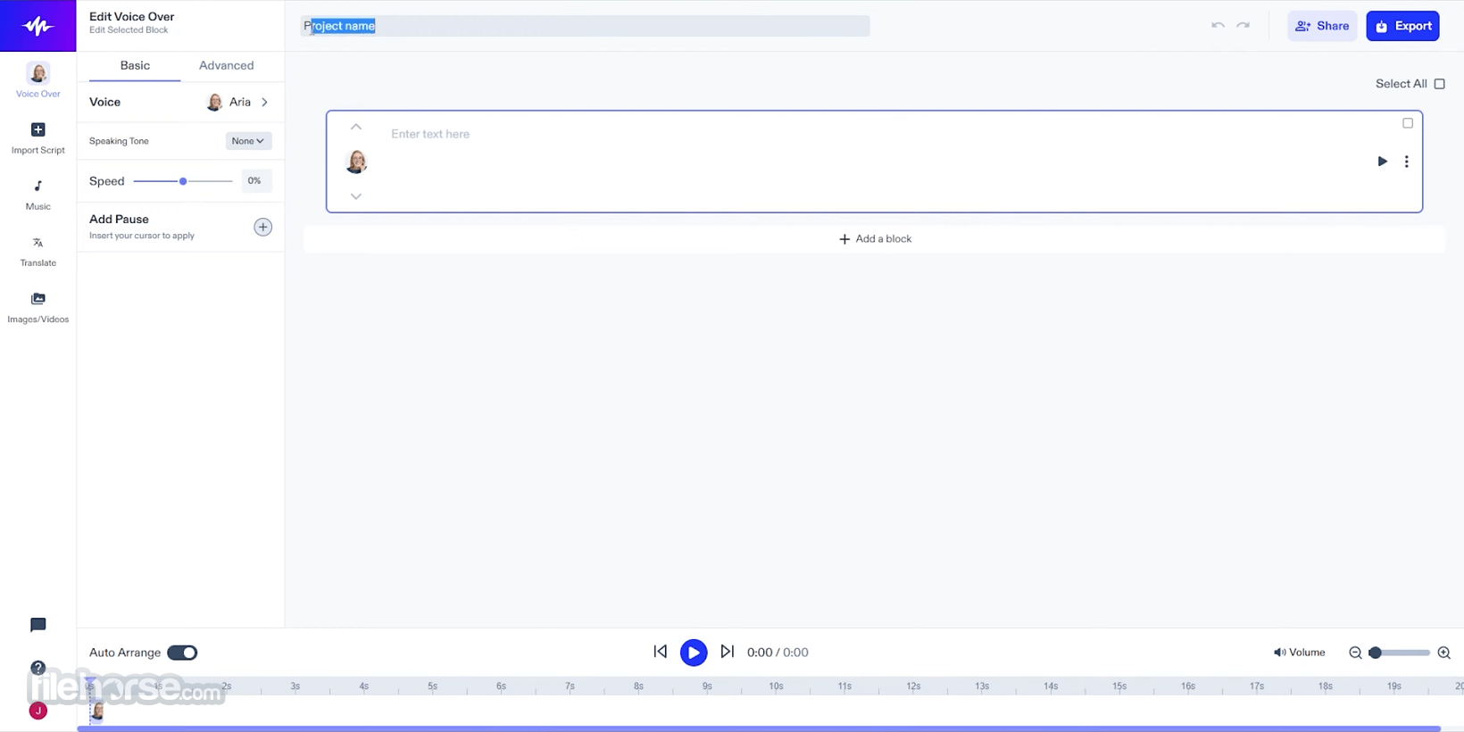 Interfaccia di Speechify - il generatore di voce AI britannico più apprezzato