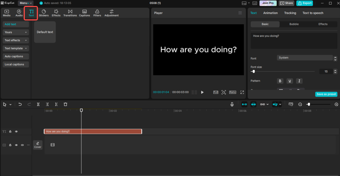 Importing text into CapCut