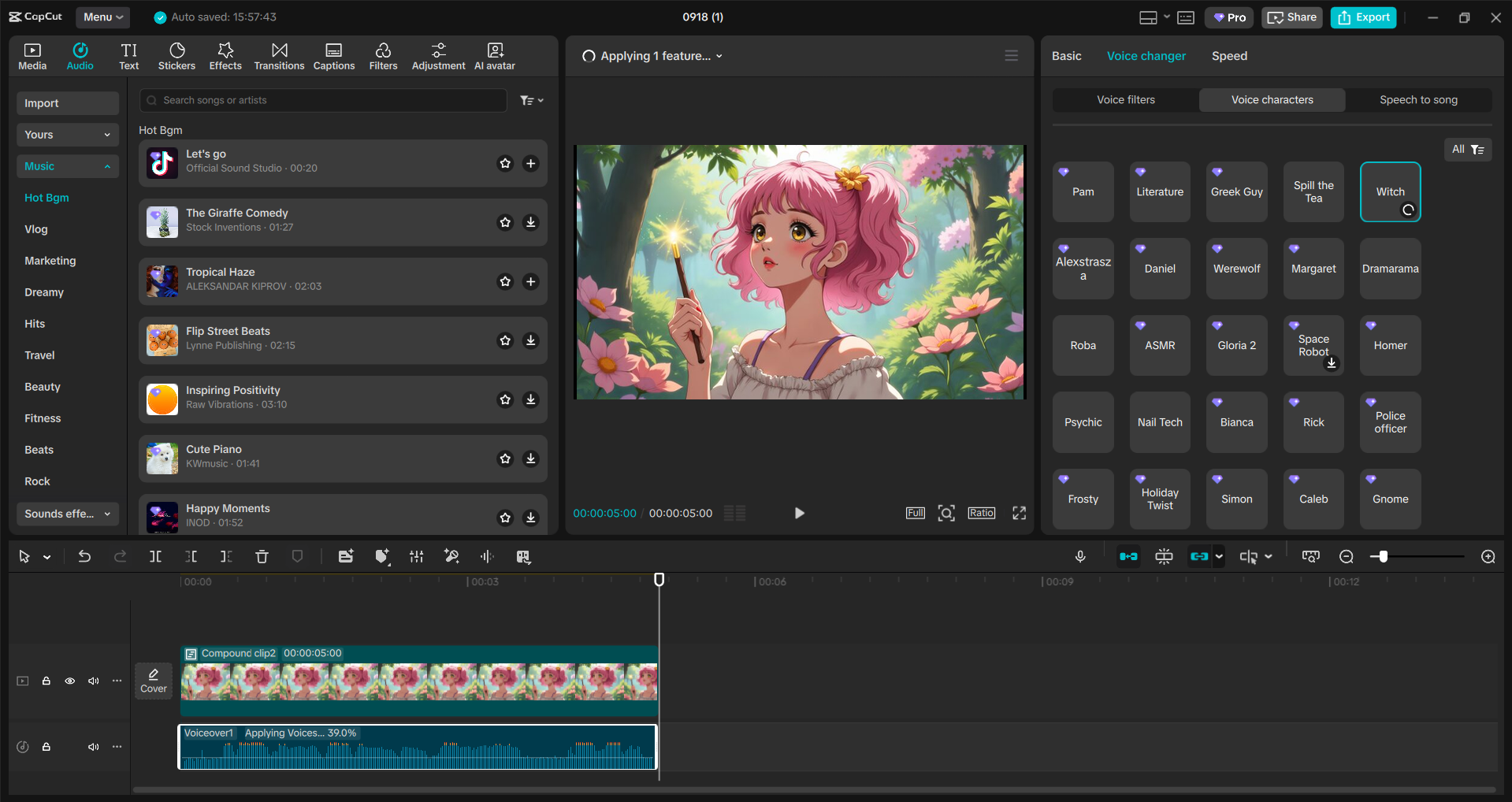 Interface ng CapCut desktop video editor - isang madaling gamitin na anime girl voice changer