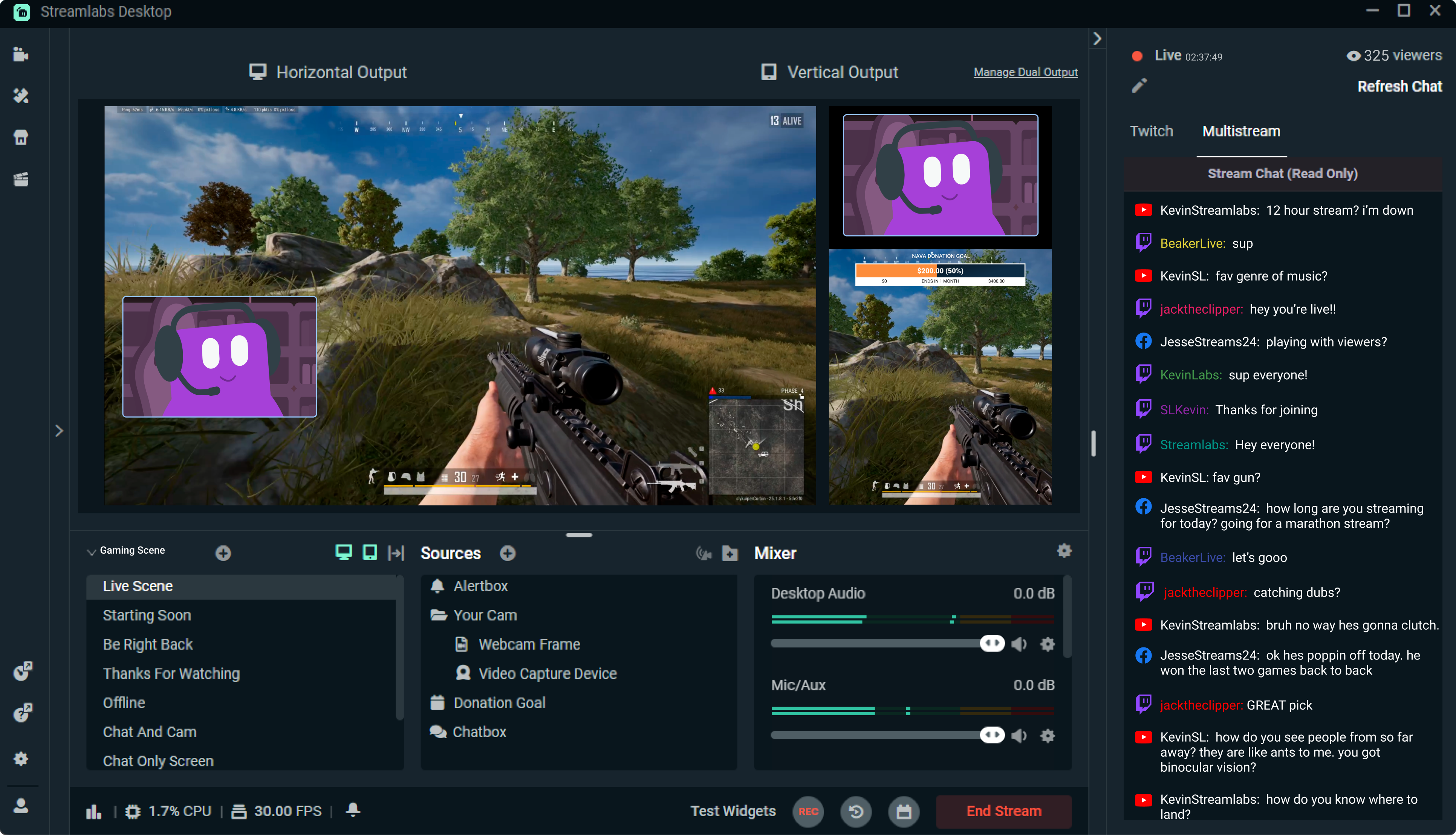 Interface of the Streamlabs video editor