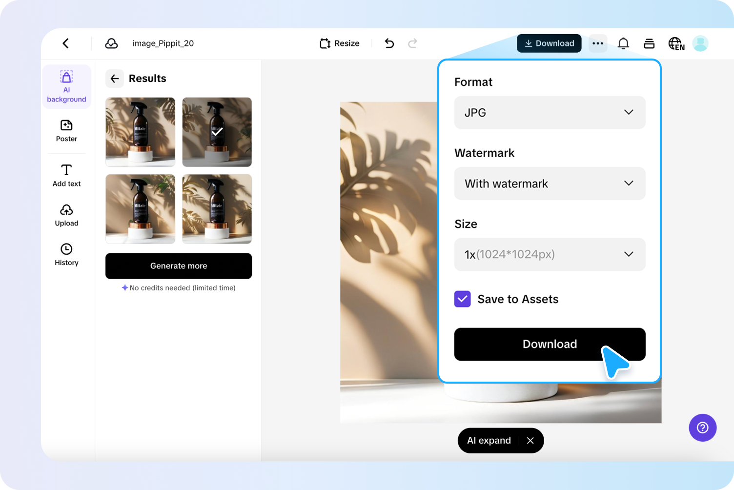 Export your product image