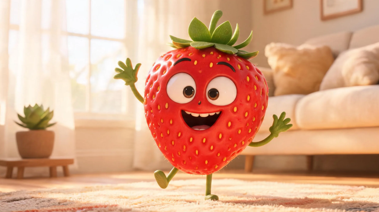 Solicitați un clip drăguț de fructe amuzante în stil desen animat: