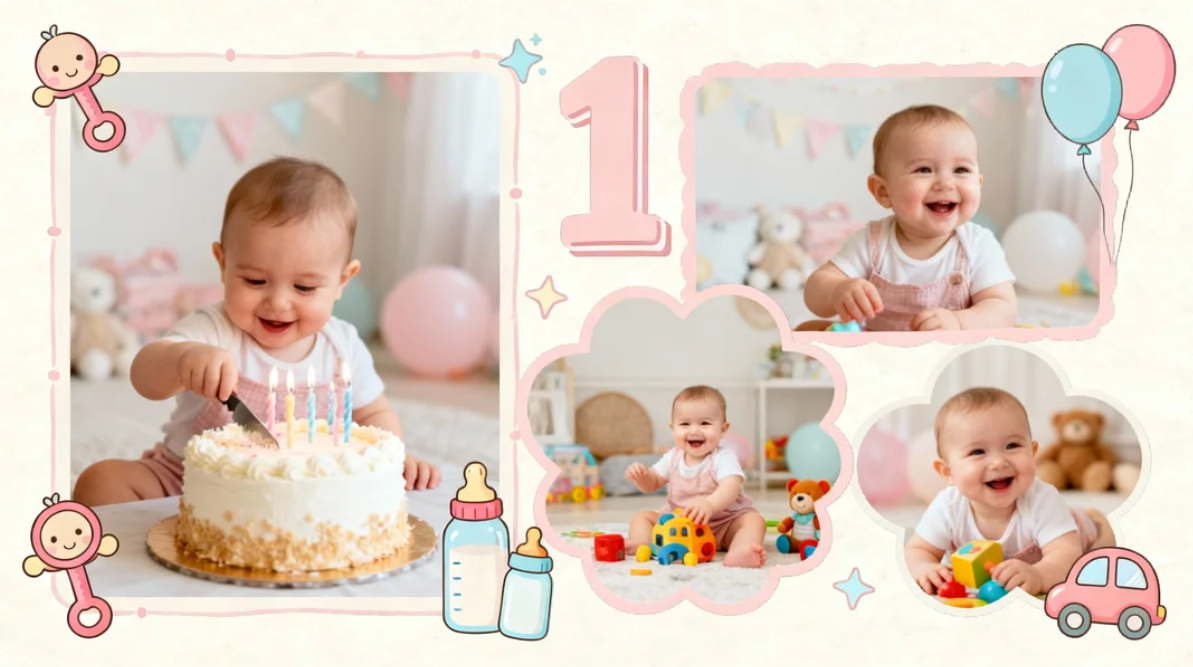 1st birthday photo collage frame image