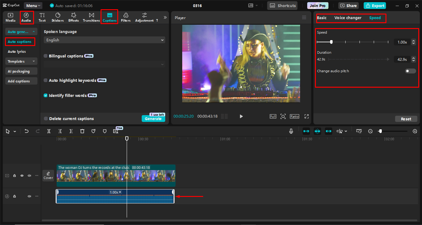 Adding and adjusting soundtracks to video using the CapCut desktop video editor