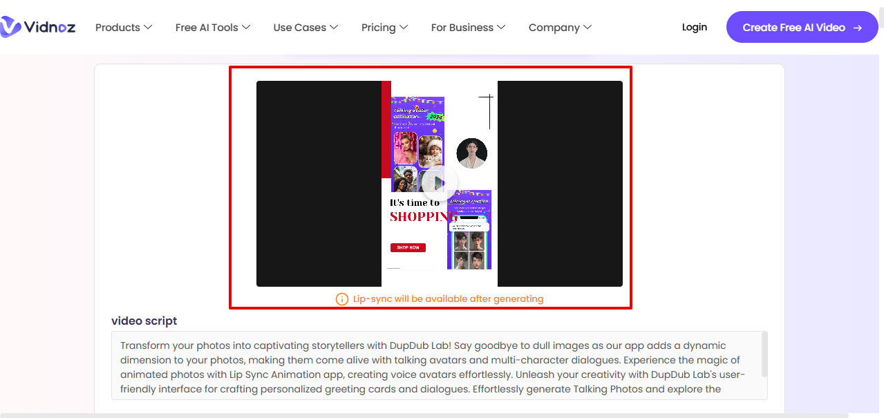 Vidnoz link sa video