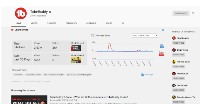 Tubebuddy felülete - a legjobb YouTube elemző plugin