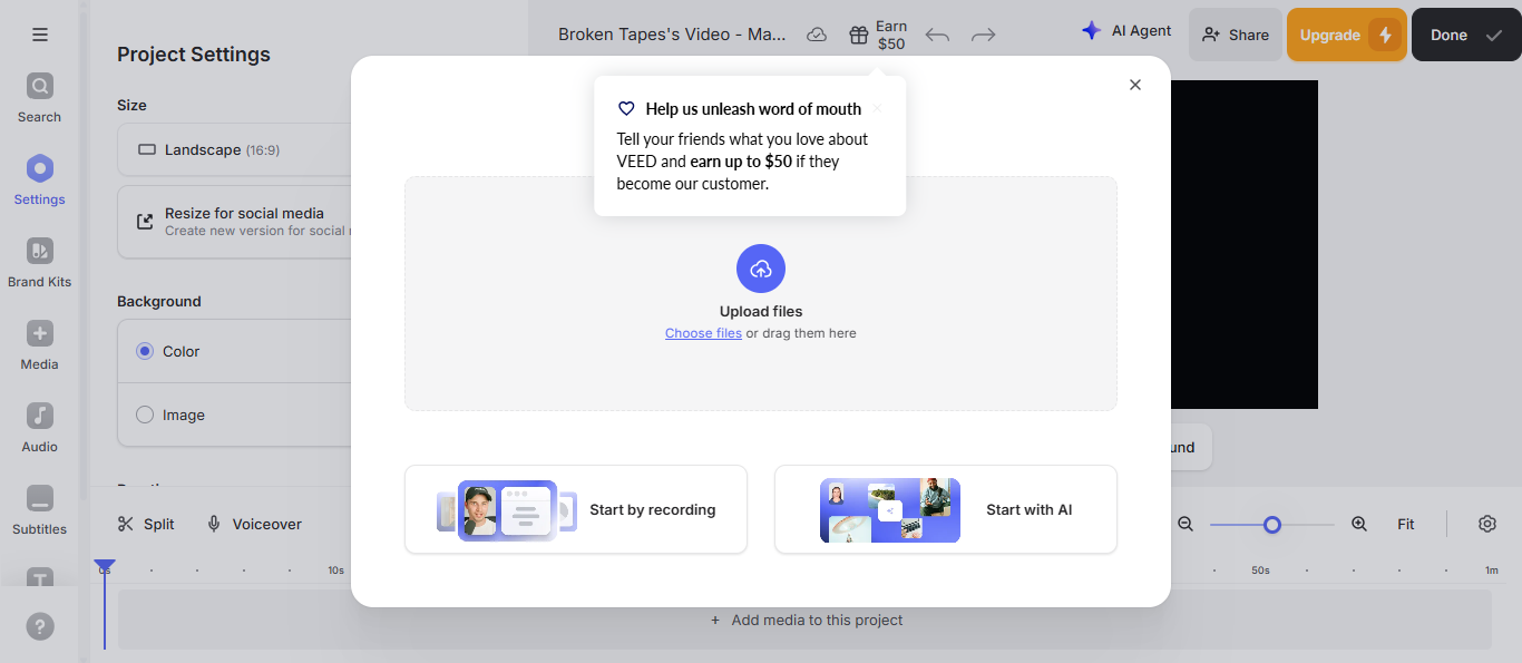 Upload your video to VEED.IO