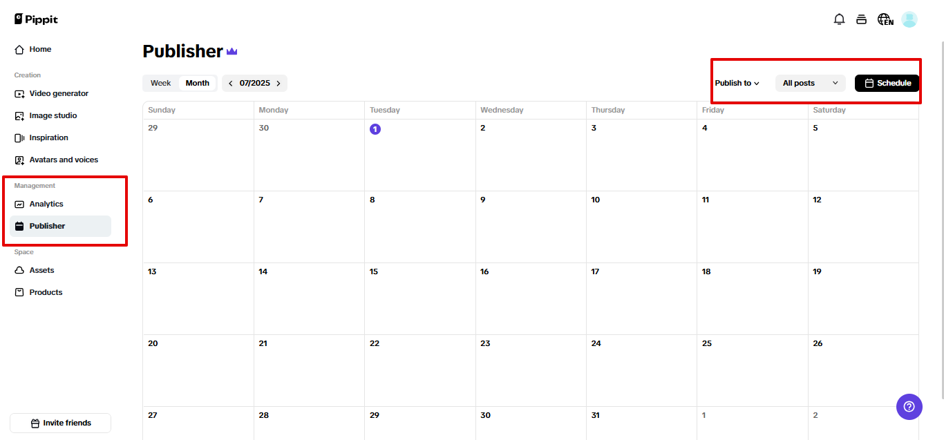 Social calendar in Pippit