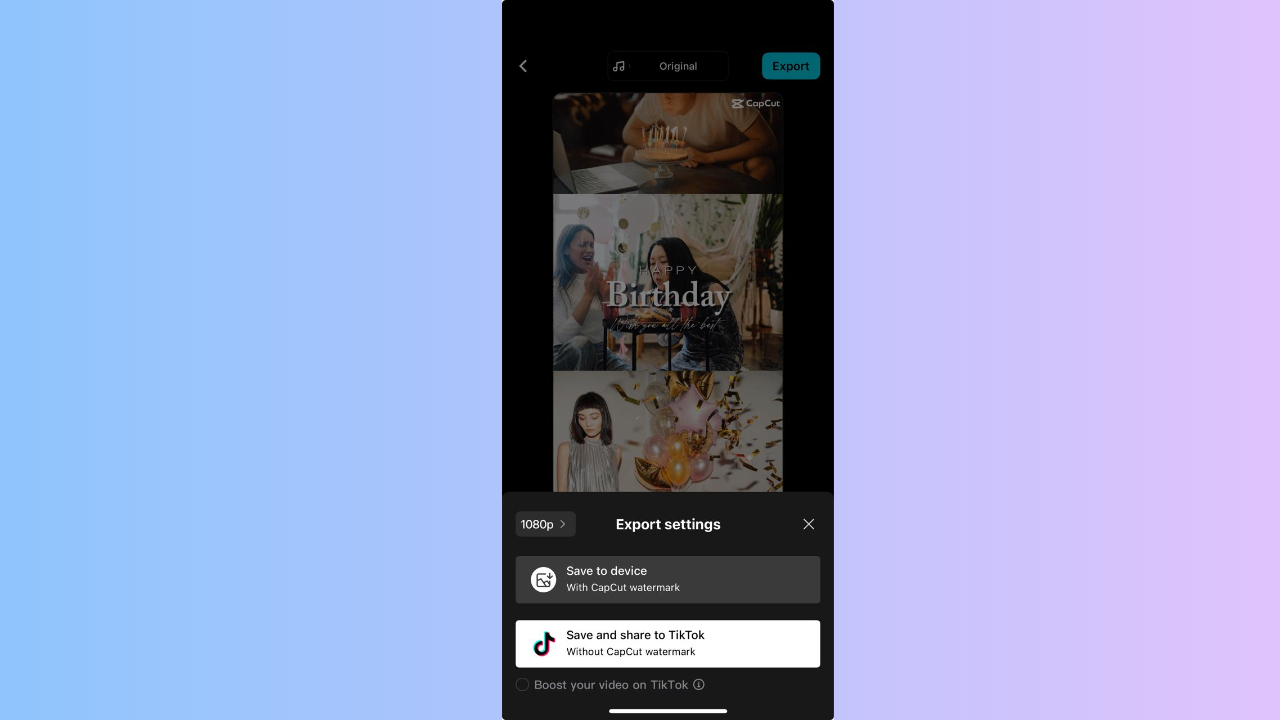 Export the birthday video