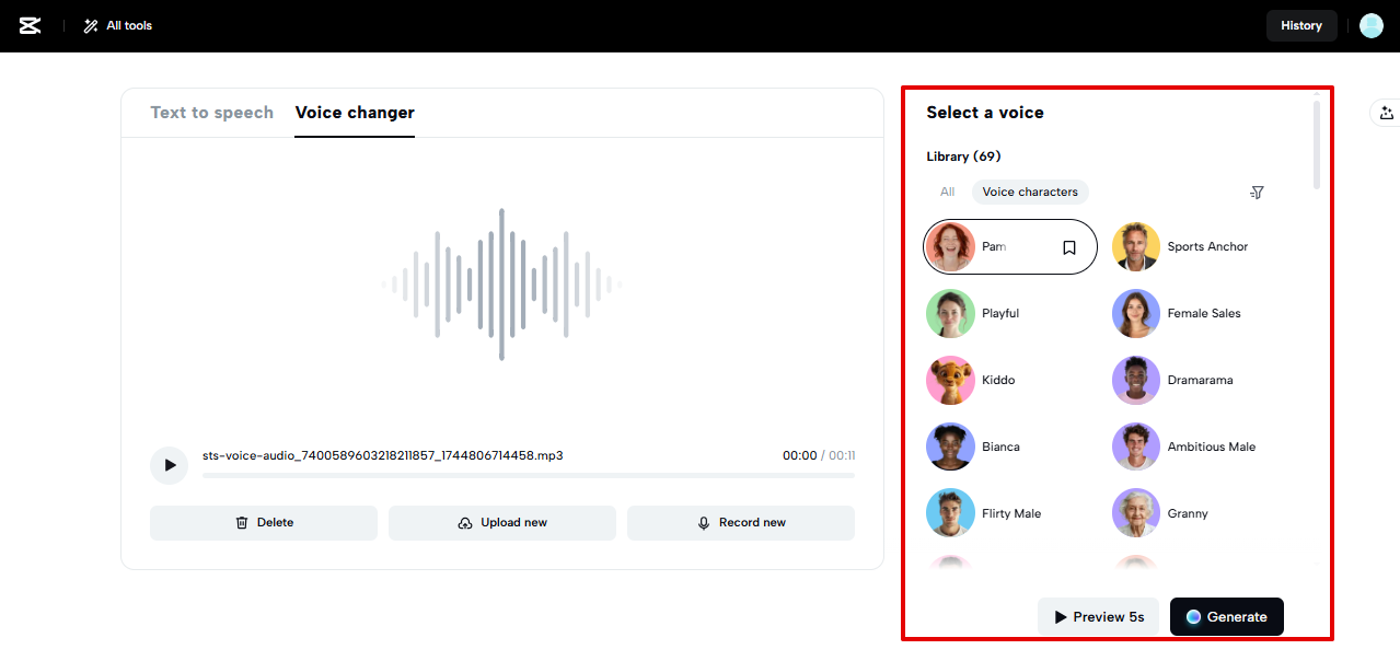 generating voice in CapCut Web voice changer