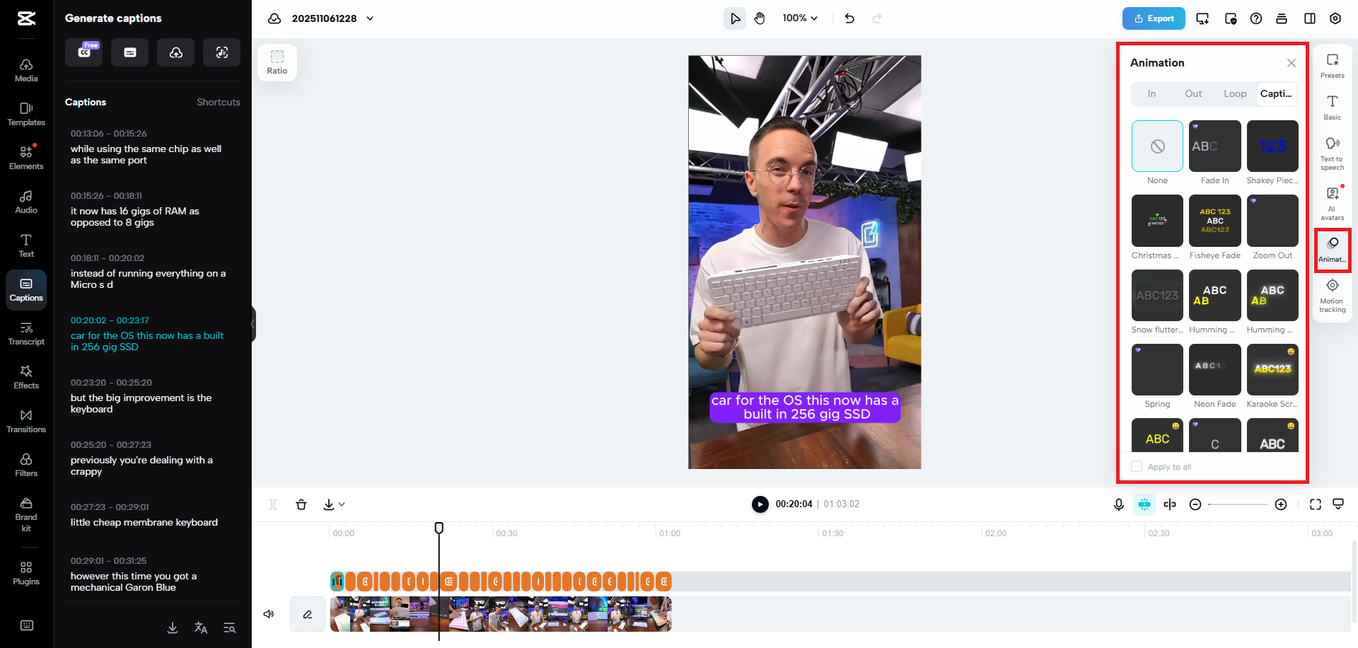 Add animations to your captions