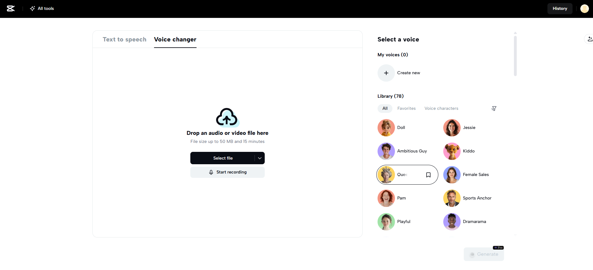 CapCut Web's AI voice changer
