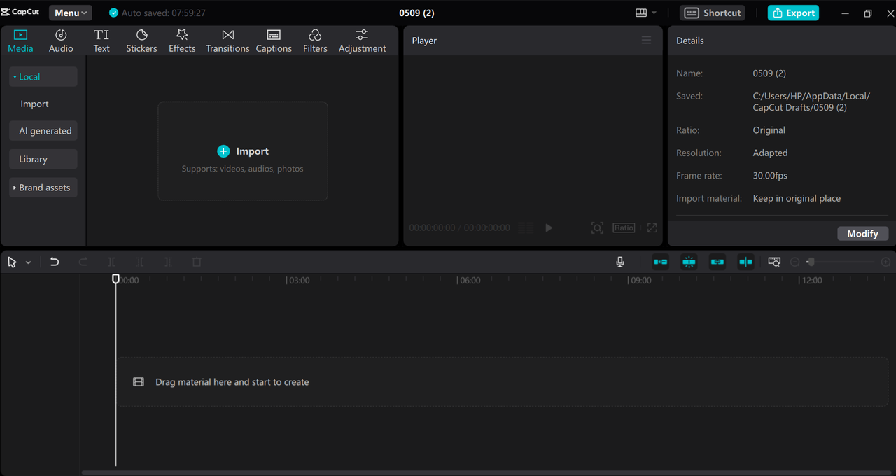Import a video to the CapCut desktop ElevenLabs AI alternative
