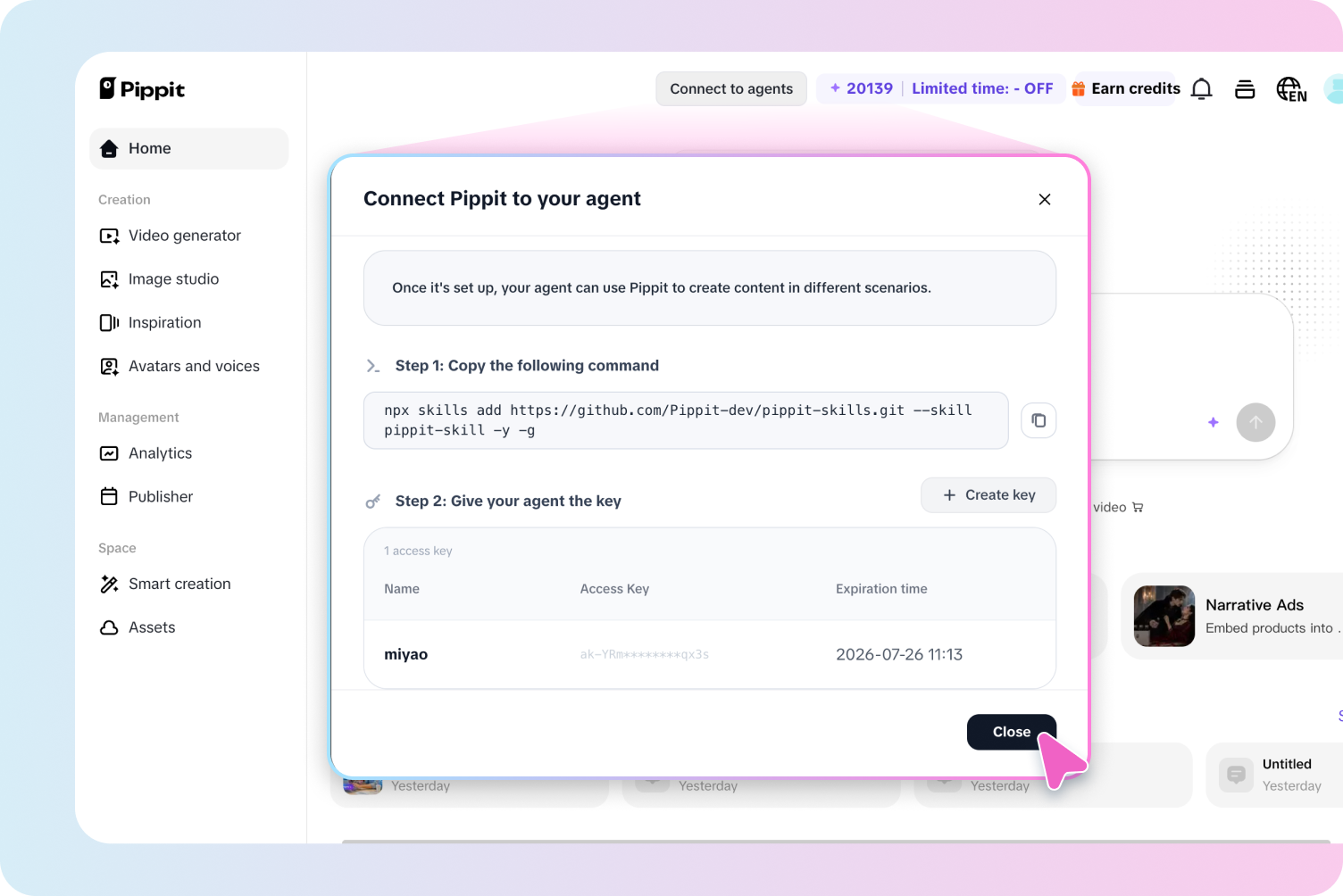 Step 1: Connect Pippit to your agent workflow