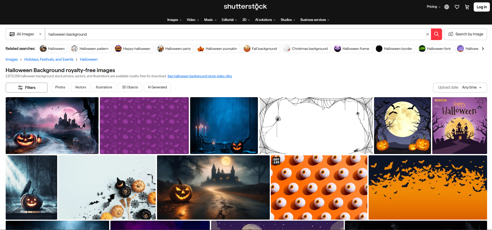 Interface of Shutterstock - another site with amazing Halloween backgrounds