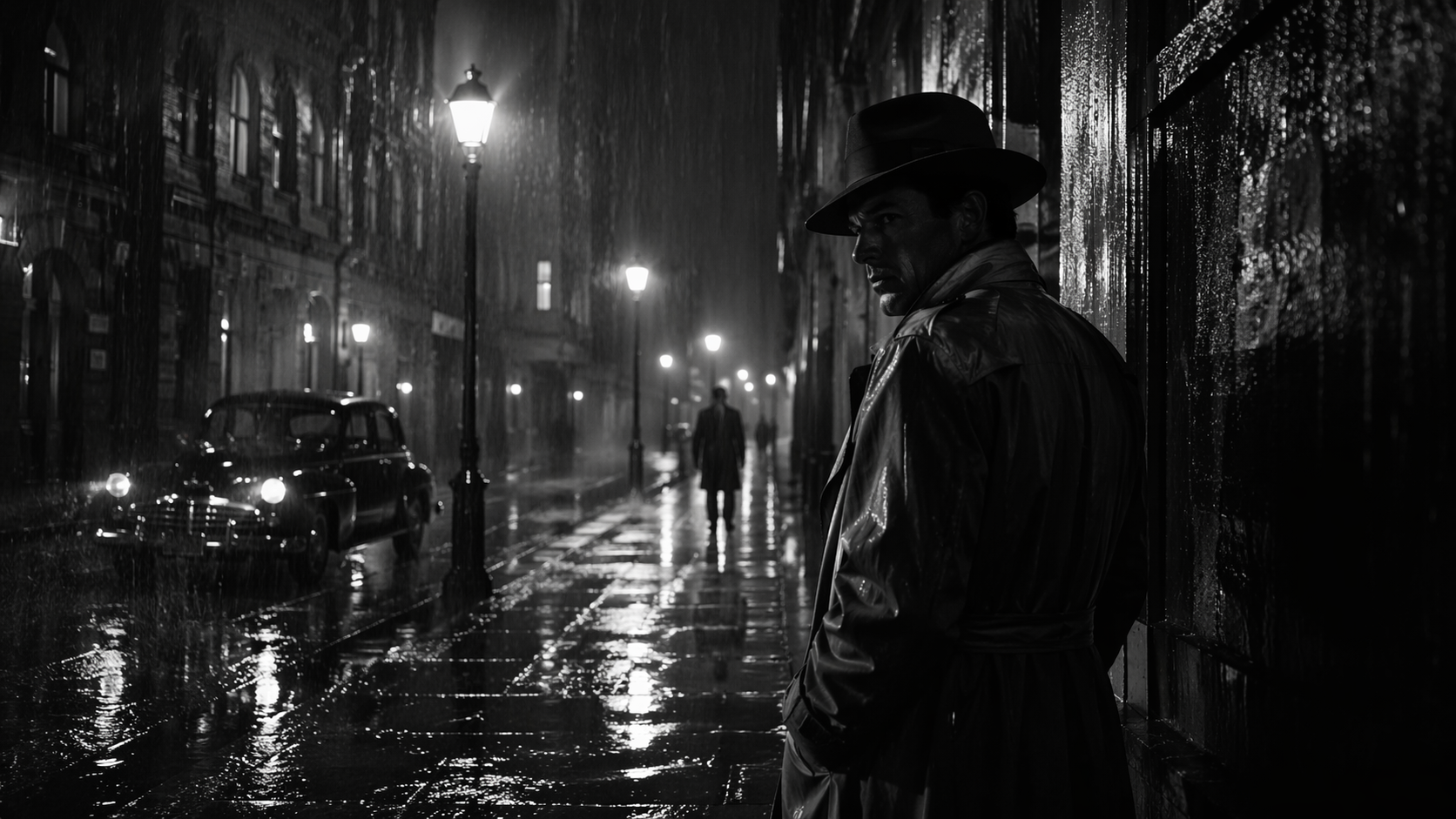 Dreamina Film Noir Filter prompt Beispiel 2: Rainy Noir Street