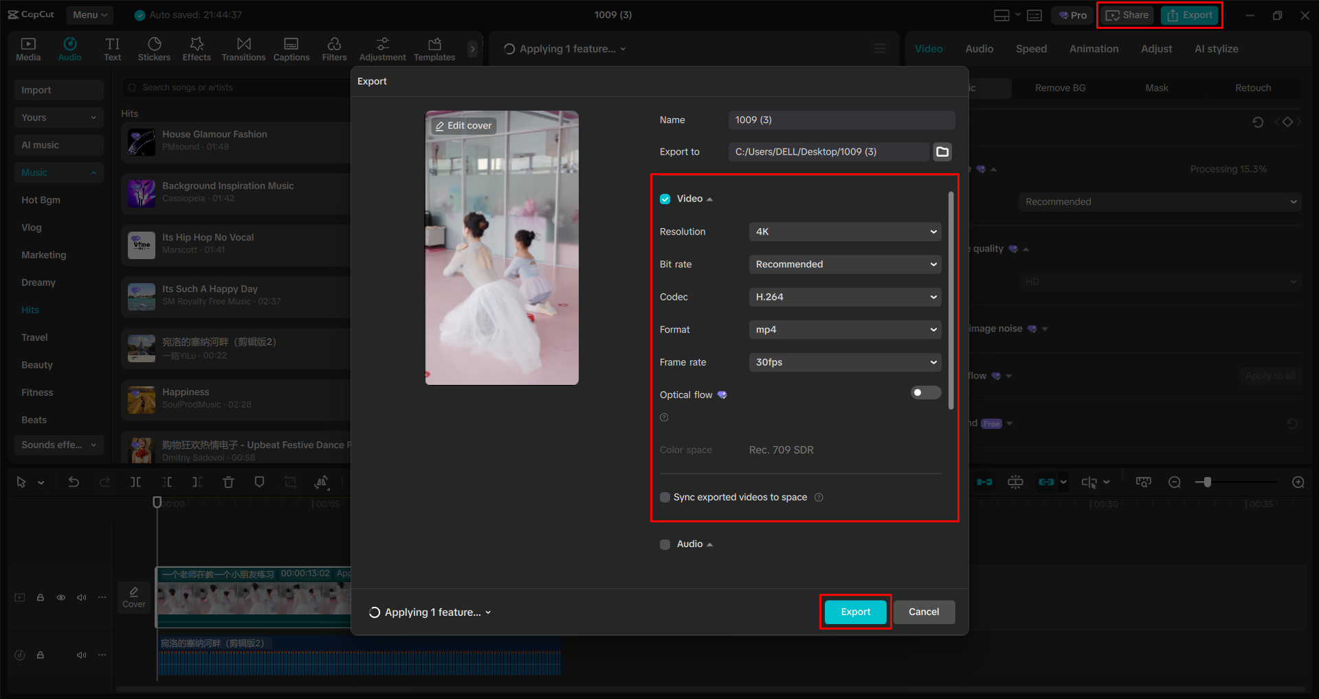 Exporting a video from the CapCut desktop video editor