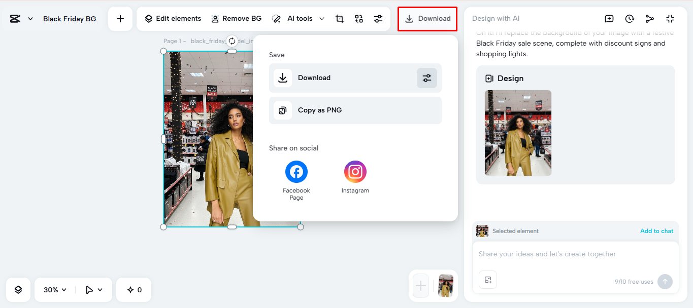 Exporting an image from the CapCut desktop video editor