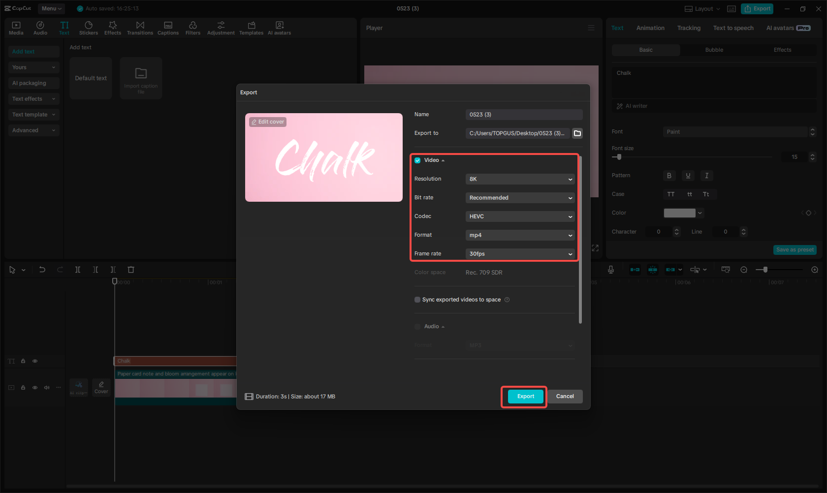 Exporting the video in CapCut