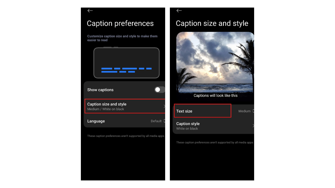 Find text size options