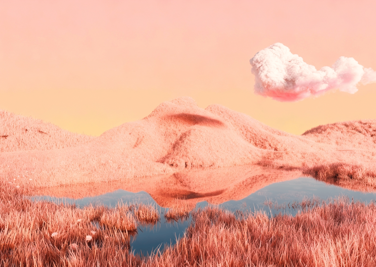 A dreamy world with a pink sky