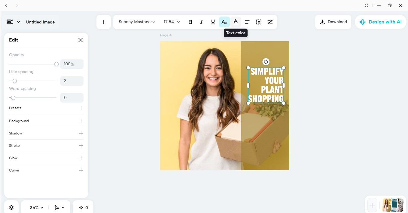 Image editing interface of CapCut Ai design