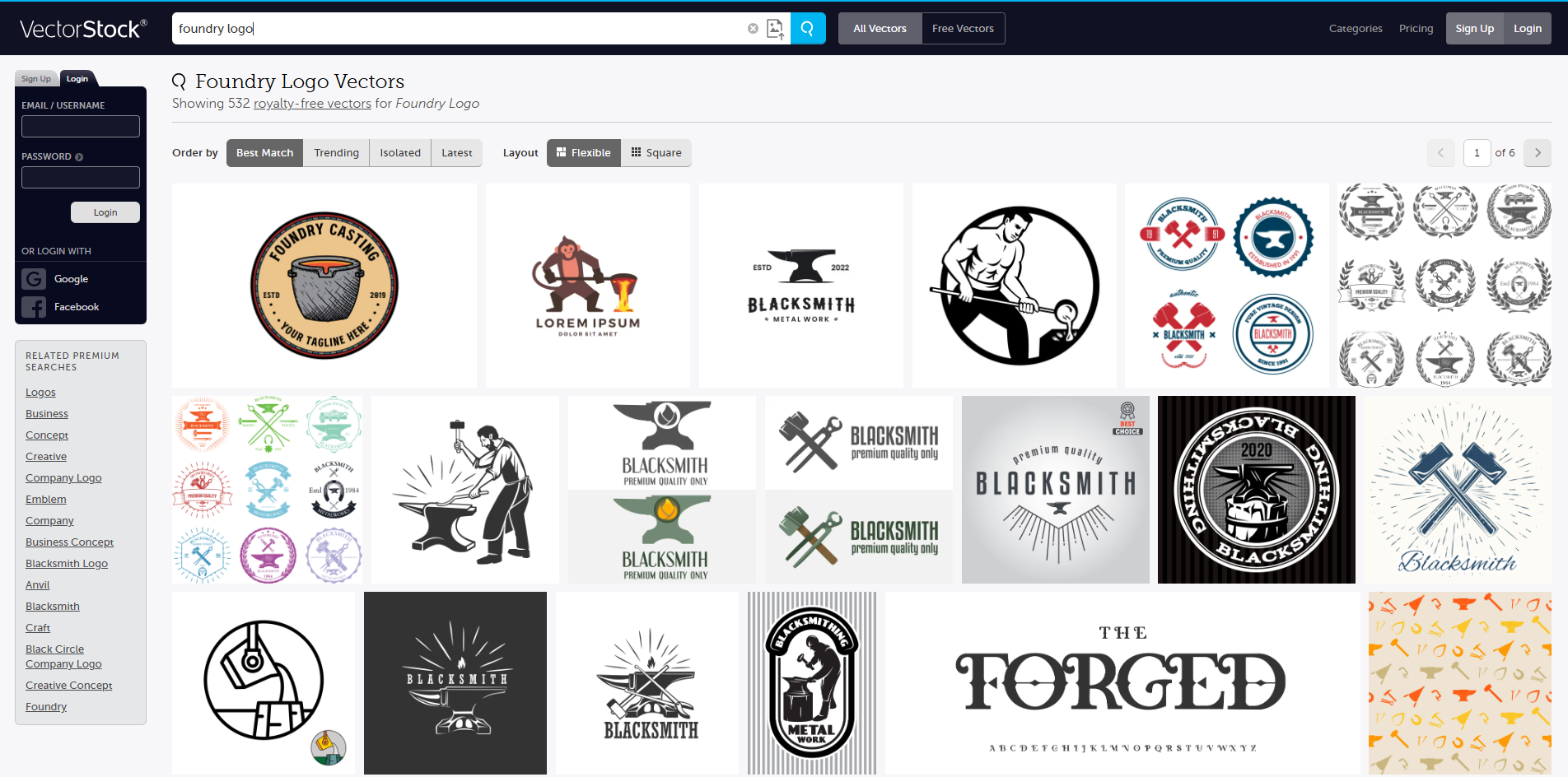 Interface of VectorStock - a versatile resource for foundry logos