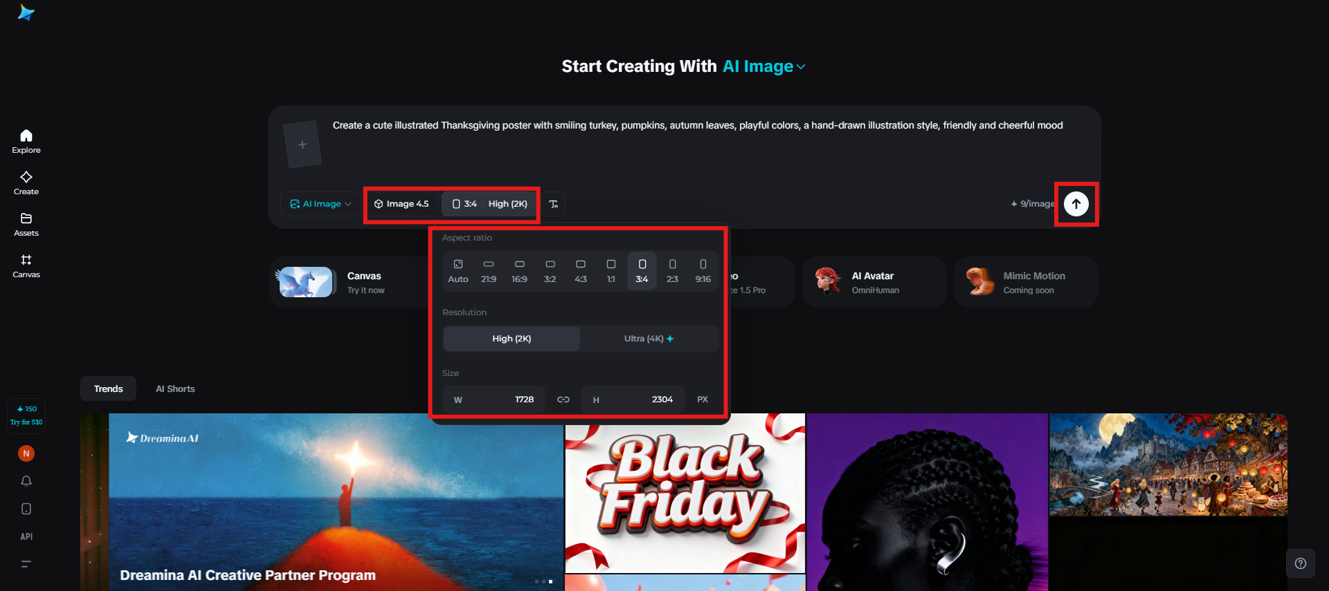 Select image model and customize settings